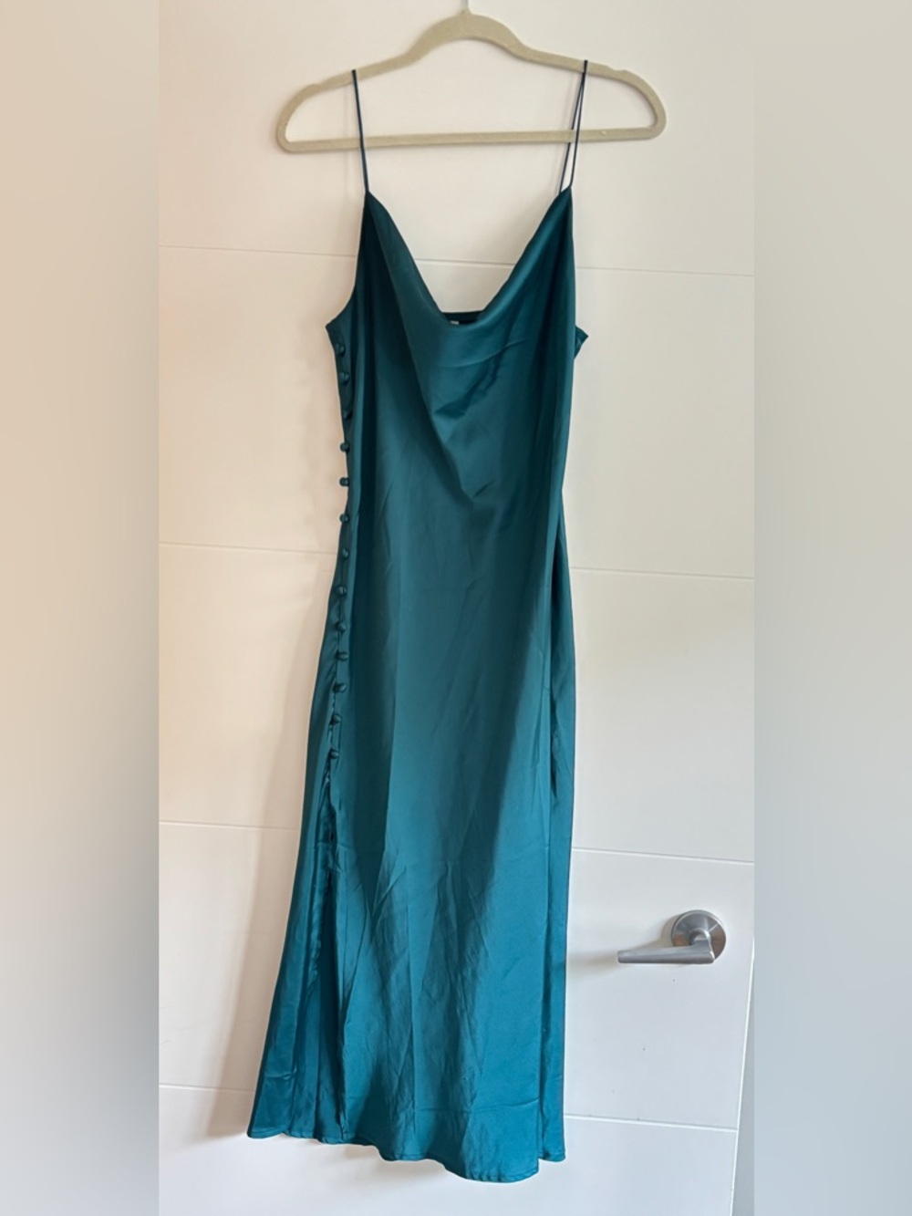 Teal Slip Dress with Side Button Detail